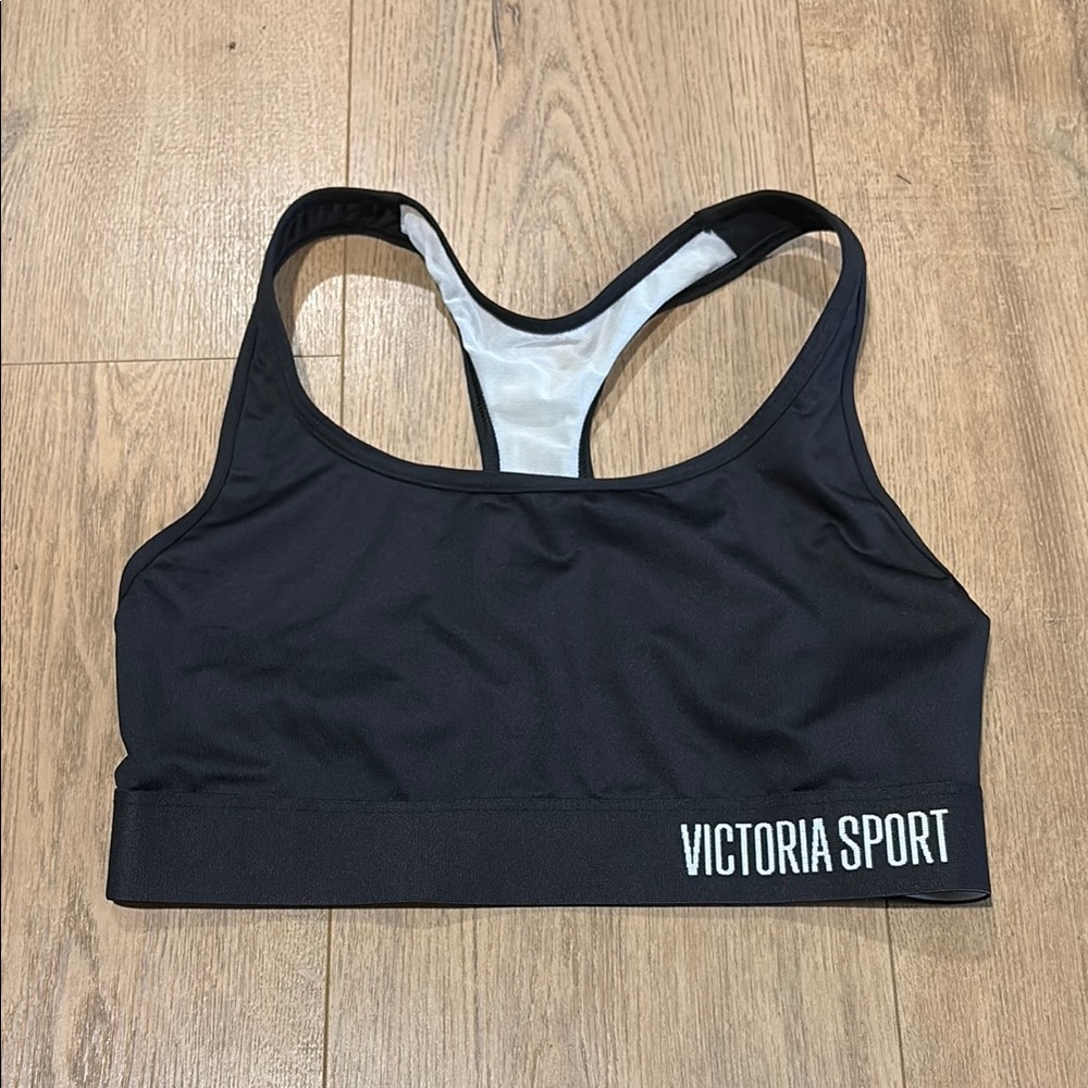 Victoria's Secret Black Sports Bra with Mesh Panels and Moisture-Wicking Fabric